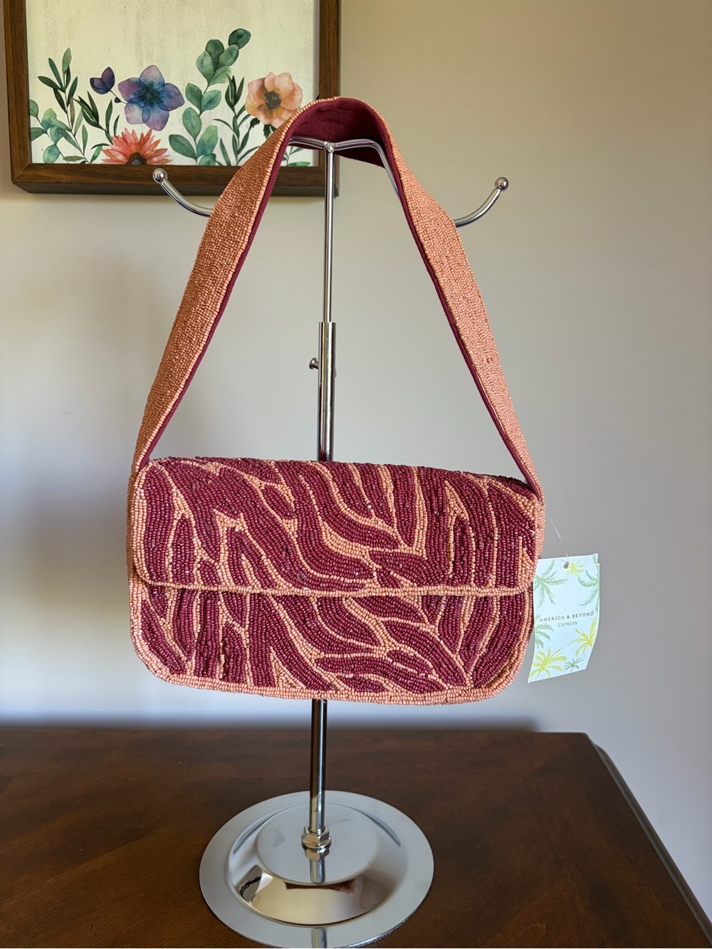 New America and Beyond Beaded Shoulder Bag in Red and Orange